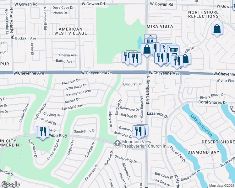 map of restaurants, bars, coffee shops, grocery stores, and more near 8609 Villa Ridge Drive in Las Vegas