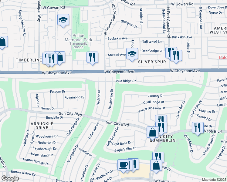 map of restaurants, bars, coffee shops, grocery stores, and more near 3016 Hawksdale Drive in Las Vegas