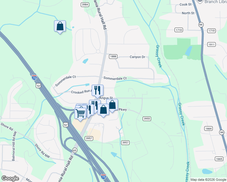map of restaurants, bars, coffee shops, grocery stores, and more near 601 Clearbrook Drive in Rural Hall