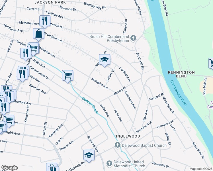 map of restaurants, bars, coffee shops, grocery stores, and more near 1327 McAlpine Avenue in Nashville