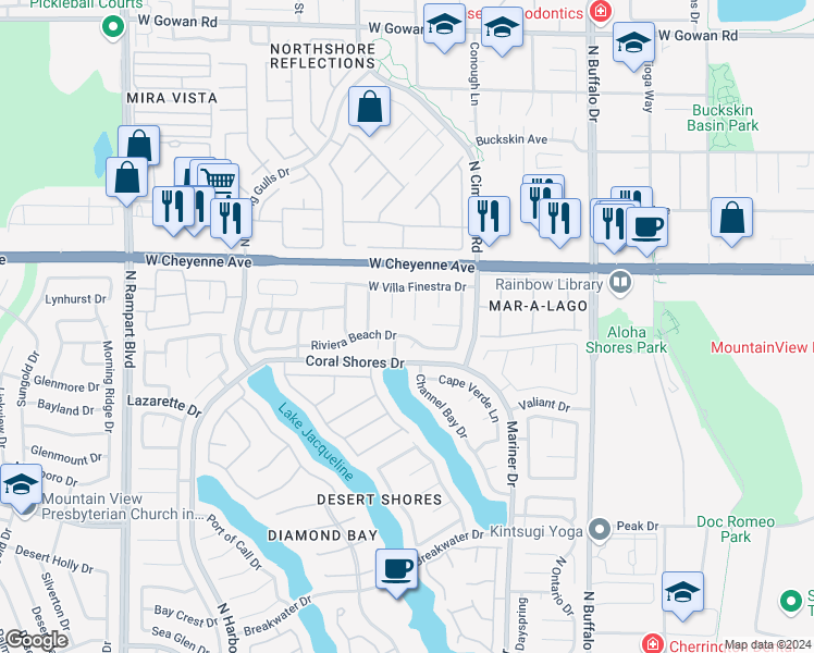 map of restaurants, bars, coffee shops, grocery stores, and more near 7908 Riviera Beach Drive in Las Vegas