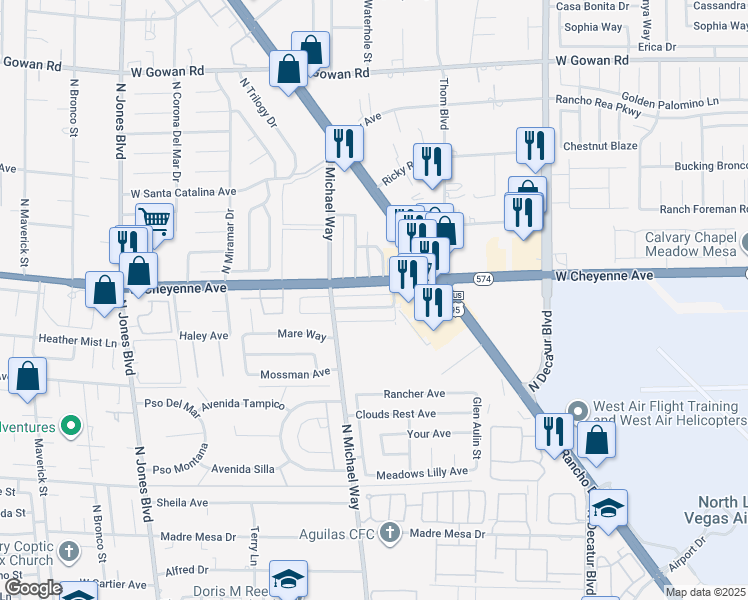 map of restaurants, bars, coffee shops, grocery stores, and more near 5301 Redberry Street in Las Vegas