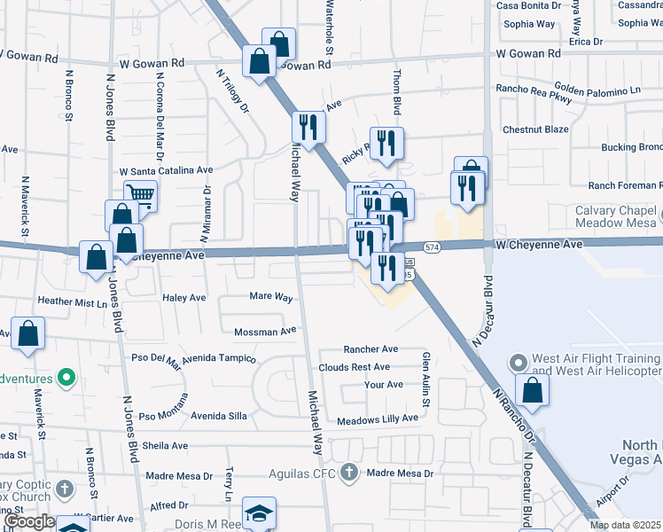 map of restaurants, bars, coffee shops, grocery stores, and more near 5301 Redberry Street in Las Vegas