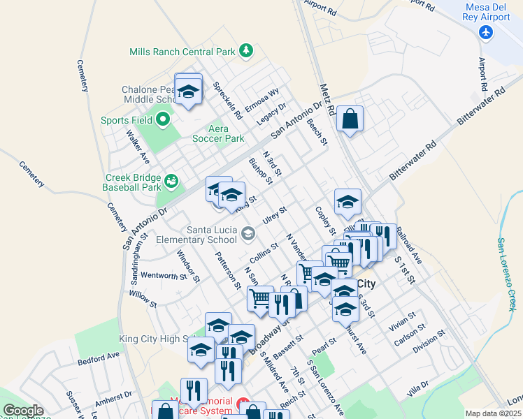 map of restaurants, bars, coffee shops, grocery stores, and more near 429 North Vanderhurst Avenue in King City