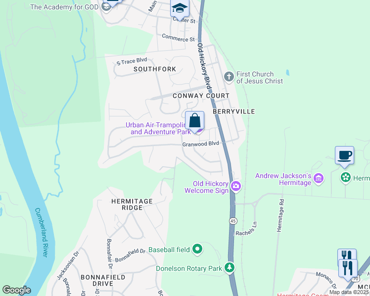map of restaurants, bars, coffee shops, grocery stores, and more near 1472 Aaronwood Drive in Nashville