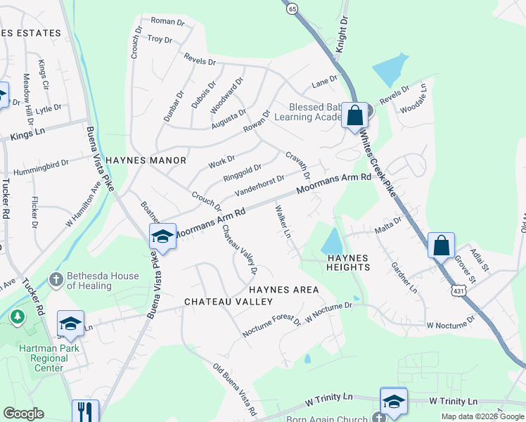 map of restaurants, bars, coffee shops, grocery stores, and more near 715 Moormans Arm Road in Nashville