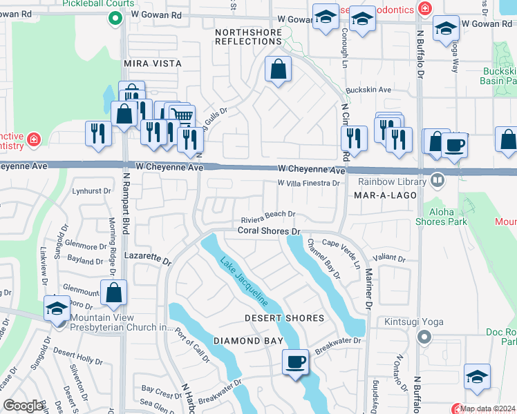 map of restaurants, bars, coffee shops, grocery stores, and more near 3025 Pismo Beach Drive in Las Vegas