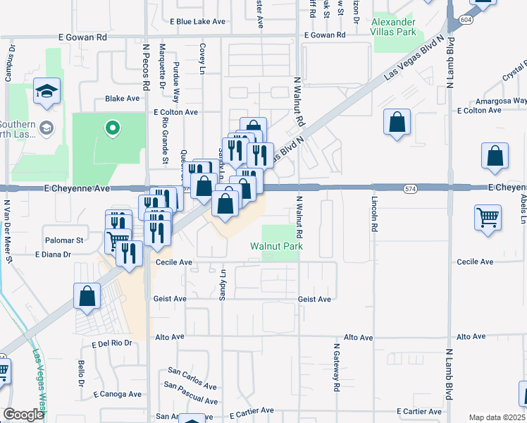 map of restaurants, bars, coffee shops, grocery stores, and more near 3127 North Walnut Road in Las Vegas