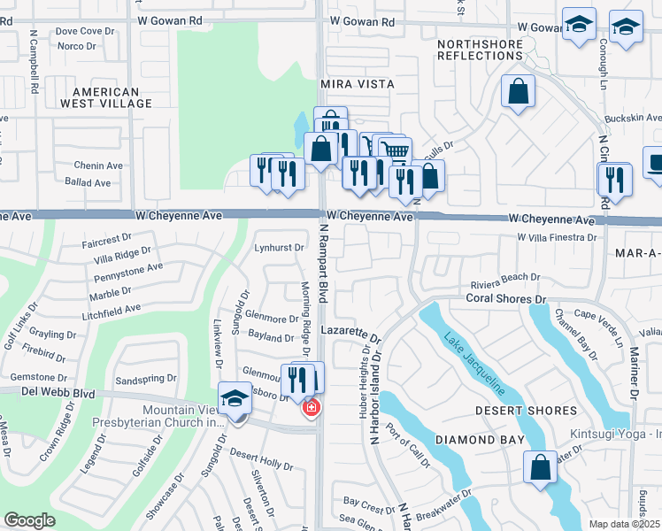 map of restaurants, bars, coffee shops, grocery stores, and more near 3151 North Soaring Gulls Drive in Las Vegas