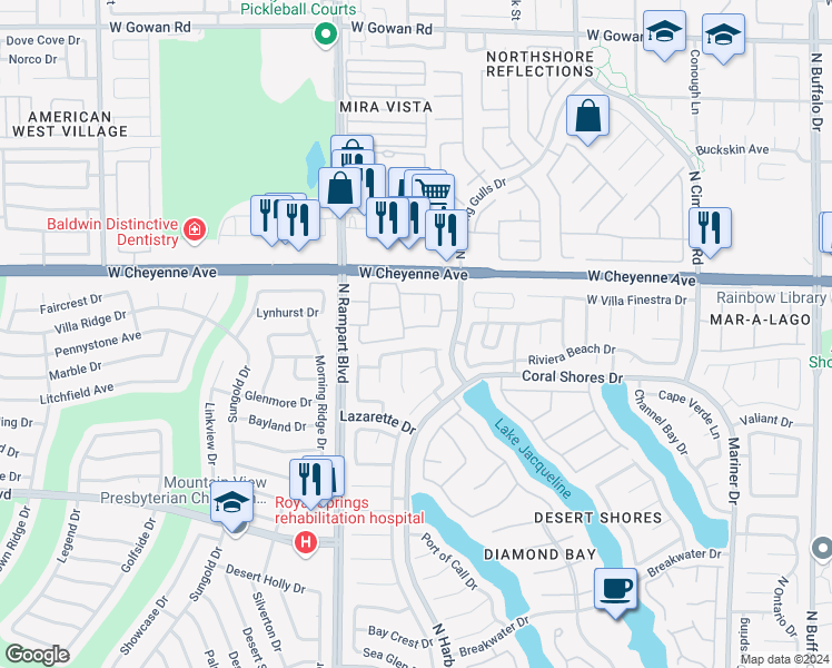 map of restaurants, bars, coffee shops, grocery stores, and more near 3151 North Soaring Gulls Drive in Las Vegas