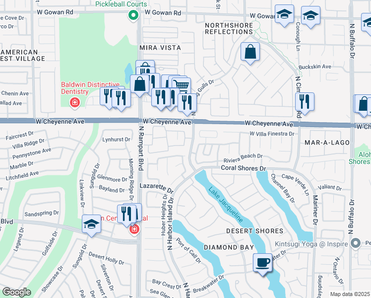 map of restaurants, bars, coffee shops, grocery stores, and more near 3151 North Soaring Gulls Drive in Las Vegas