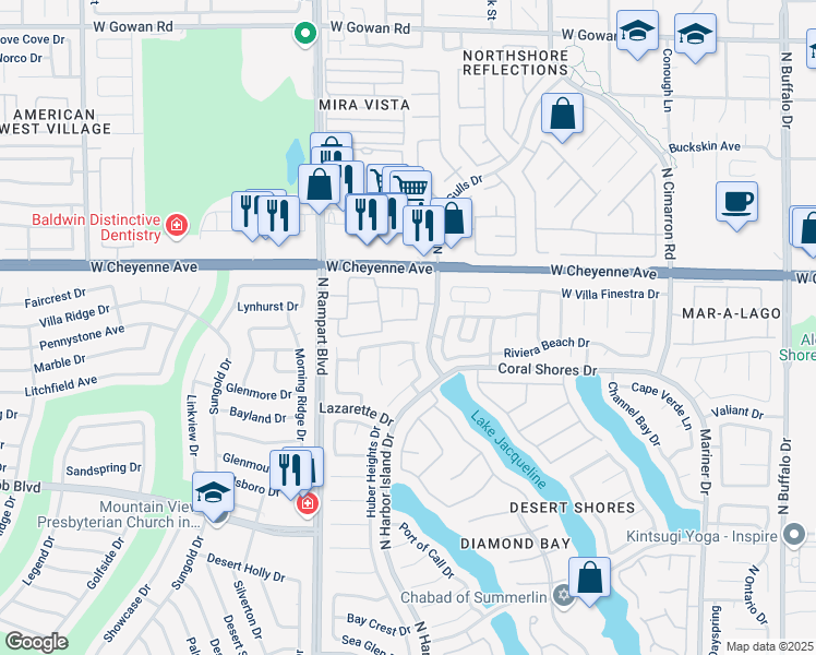 map of restaurants, bars, coffee shops, grocery stores, and more near 3151 North Soaring Gulls Drive in Las Vegas