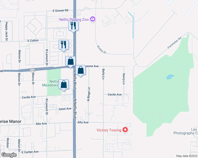 map of restaurants, bars, coffee shops, grocery stores, and more near 3125 Betty Lane in Las Vegas