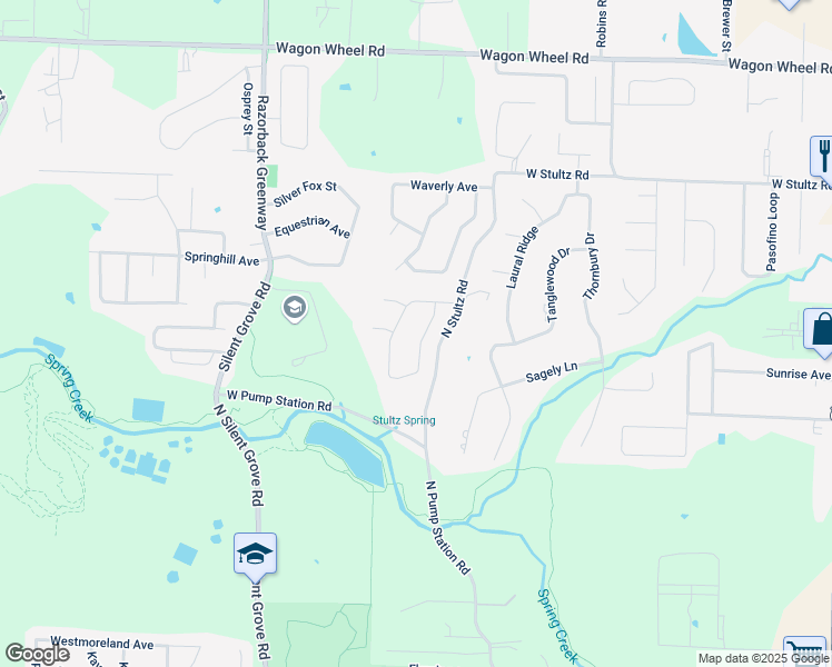 map of restaurants, bars, coffee shops, grocery stores, and more near 3562 Westchase Street in Springdale