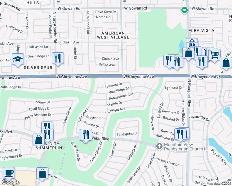 map of restaurants, bars, coffee shops, grocery stores, and more near 8913 Pennystone Avenue in Las Vegas