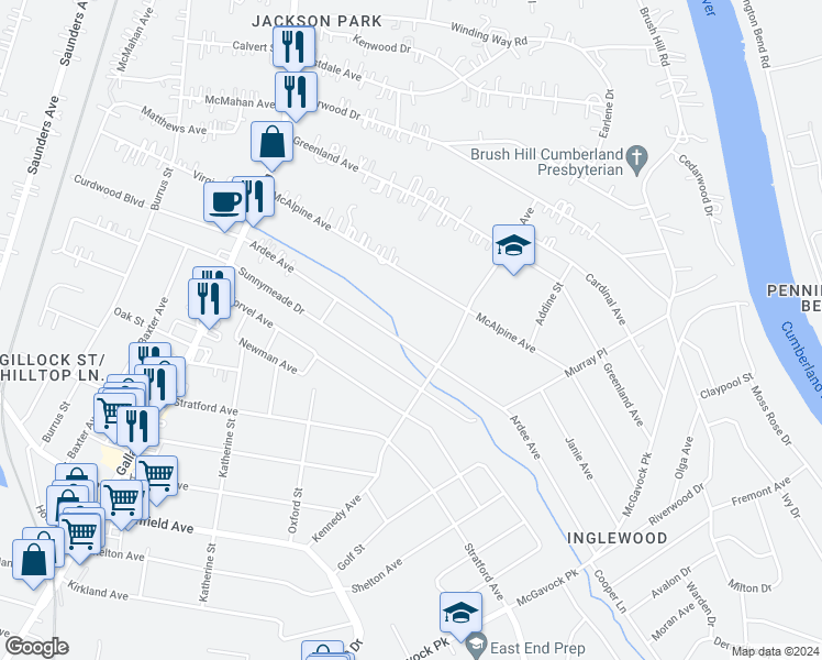 map of restaurants, bars, coffee shops, grocery stores, and more near 1242 Ardee Avenue in Nashville