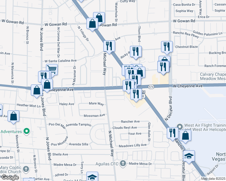 map of restaurants, bars, coffee shops, grocery stores, and more near 5309 West Cheyenne Avenue in Las Vegas