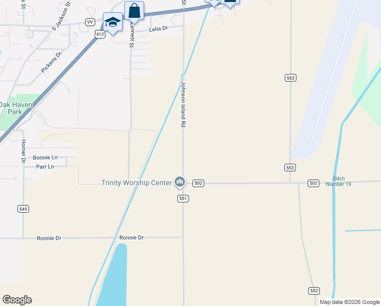 map of restaurants, bars, coffee shops, grocery stores, and more near 15610 County Road 551 in Kennett