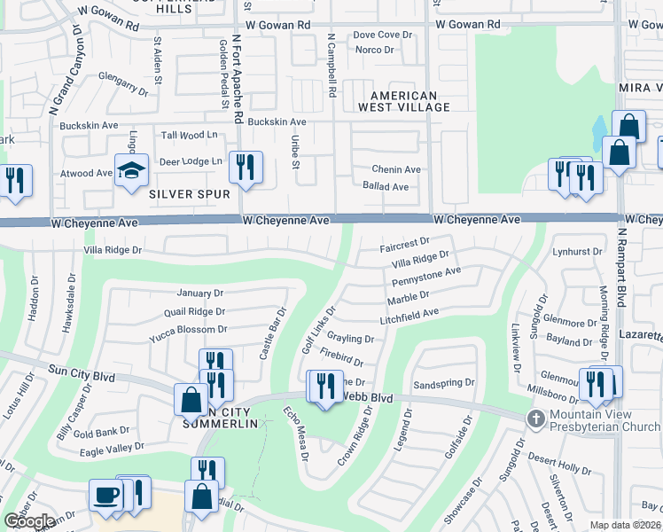 map of restaurants, bars, coffee shops, grocery stores, and more near 3021 Golf Links Drive in Las Vegas