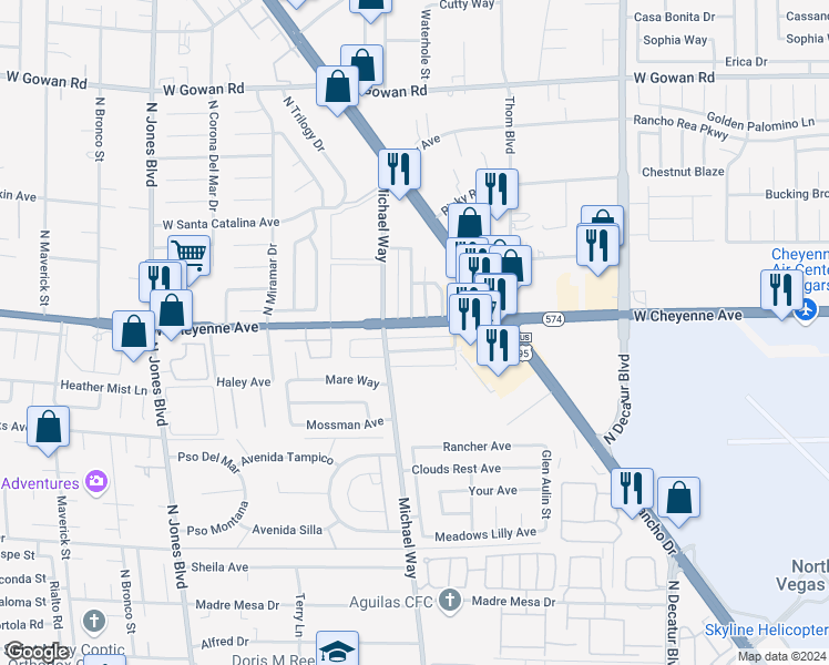 map of restaurants, bars, coffee shops, grocery stores, and more near 5309 West Cheyenne Avenue in Las Vegas