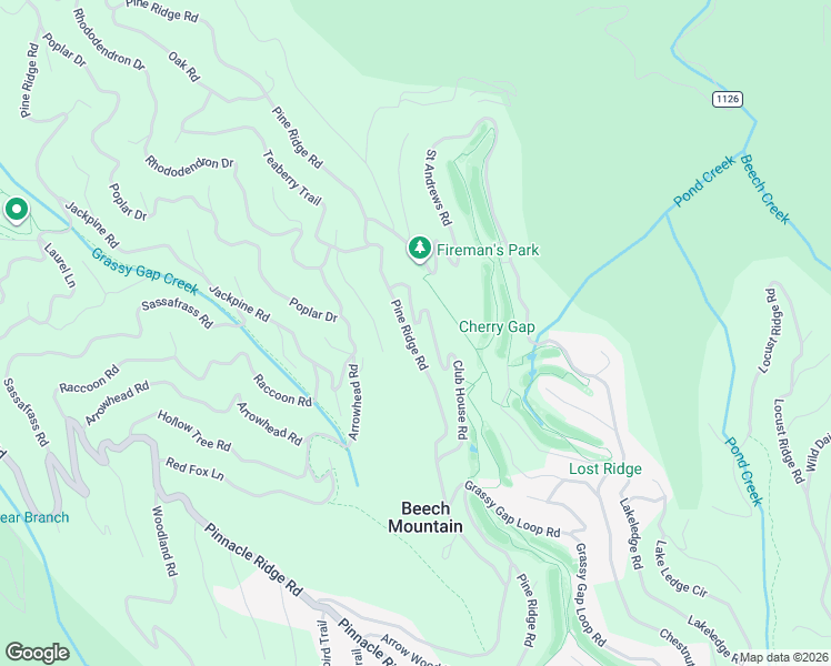 map of restaurants, bars, coffee shops, grocery stores, and more near 521 Pine Ridge Road in Beech Mountain