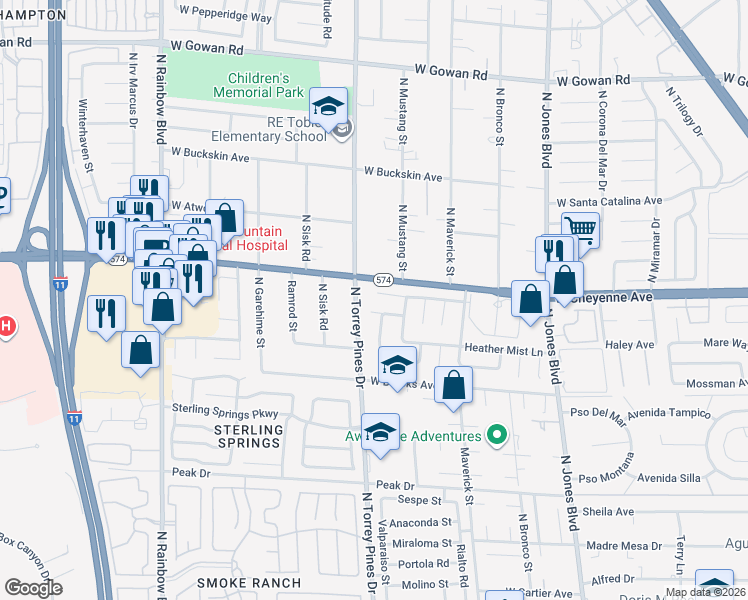 map of restaurants, bars, coffee shops, grocery stores, and more near 6317 Crosswood Avenue in Las Vegas