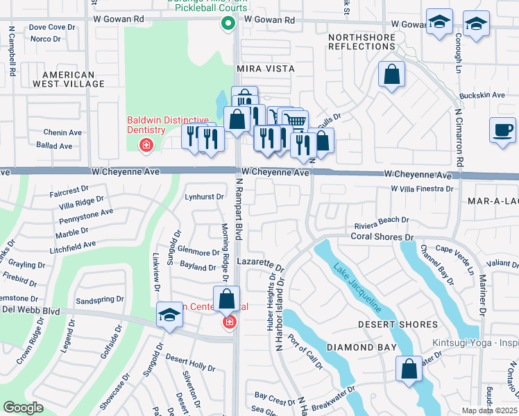 map of restaurants, bars, coffee shops, grocery stores, and more near 3151 North Soaring Gulls Drive in Las Vegas