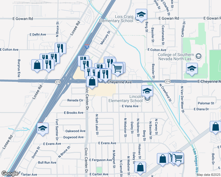 map of restaurants, bars, coffee shops, grocery stores, and more near 2435 East Cheyenne Avenue in North Las Vegas
