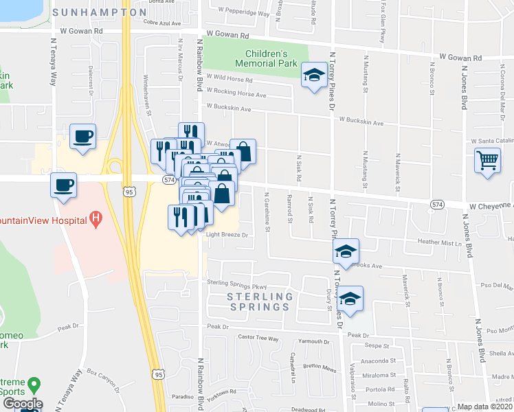 map of restaurants, bars, coffee shops, grocery stores, and more near 3116 Gentle Breeze Street in Las Vegas