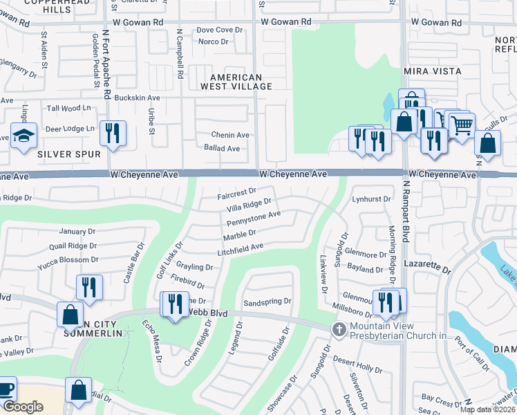 map of restaurants, bars, coffee shops, grocery stores, and more near 8833 Faircrest Drive in Las Vegas