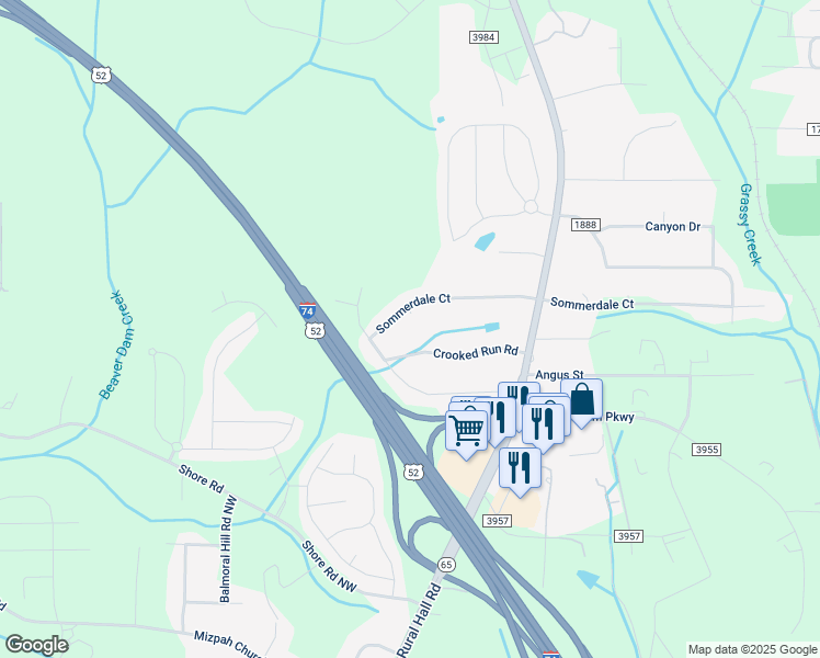 map of restaurants, bars, coffee shops, grocery stores, and more near 796 Sommerdale Court in Rural Hall