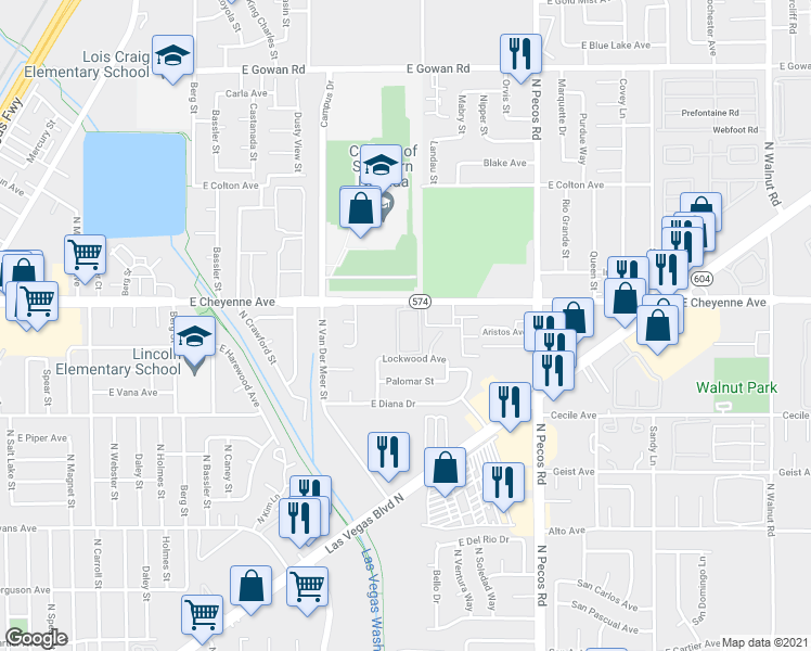 map of restaurants, bars, coffee shops, grocery stores, and more near 3227 East Cheyenne Avenue in North Las Vegas