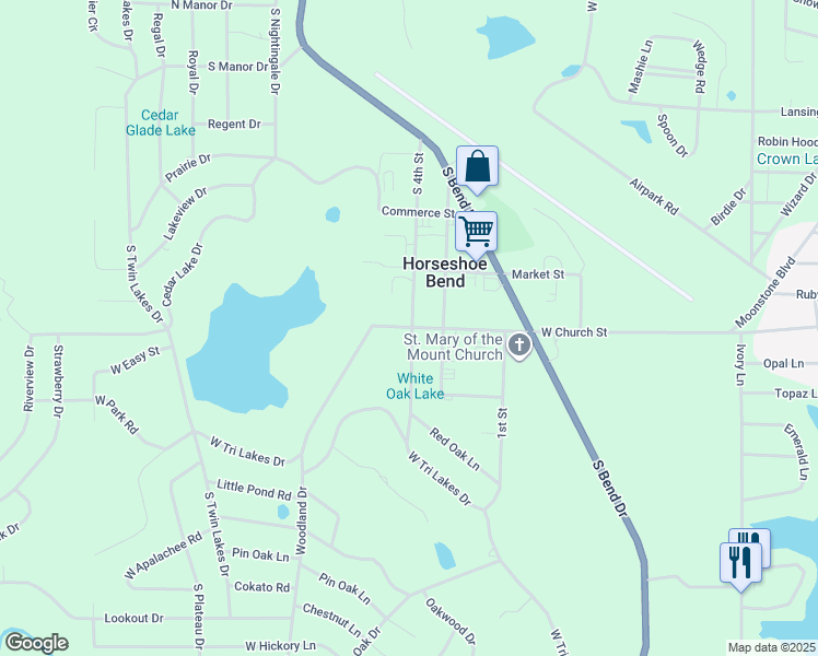 map of restaurants, bars, coffee shops, grocery stores, and more near 905 South 4th Street in Horseshoe Bend