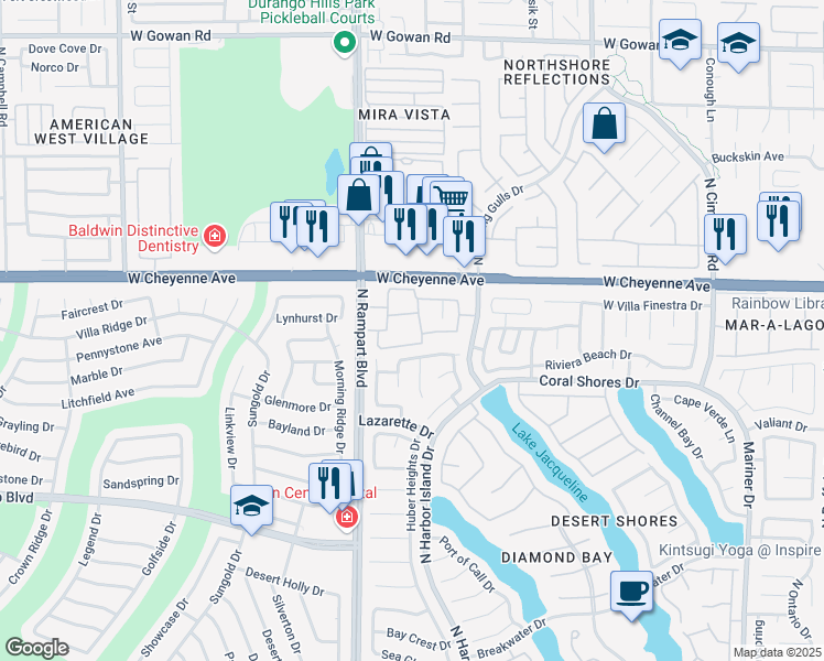 map of restaurants, bars, coffee shops, grocery stores, and more near 3151 North Soaring Gulls Drive in Las Vegas
