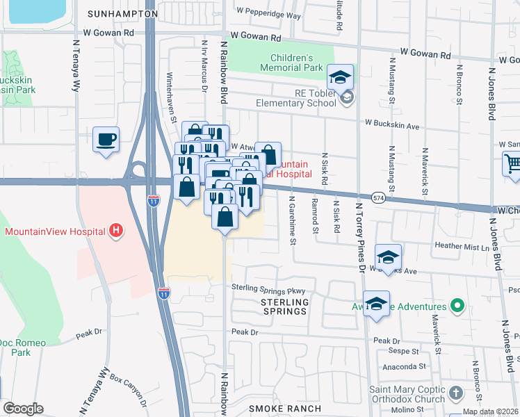 map of restaurants, bars, coffee shops, grocery stores, and more near 6632 Coastal Breeze Court in Las Vegas