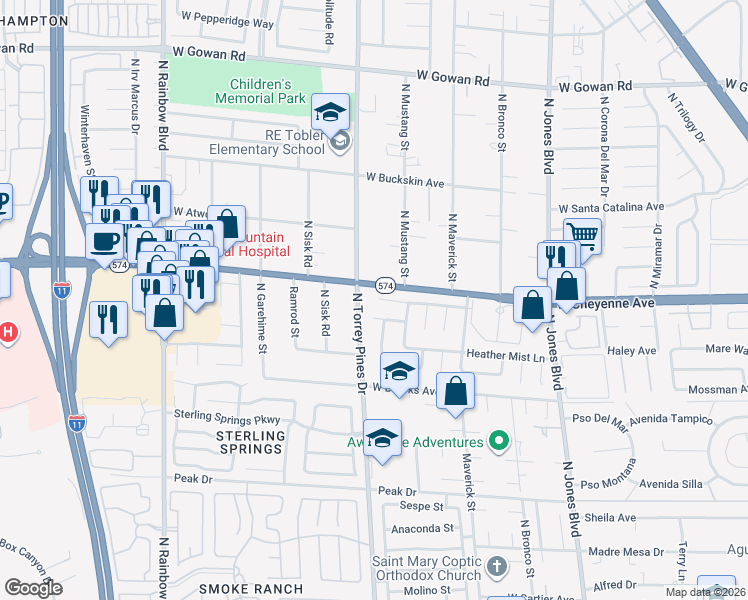 map of restaurants, bars, coffee shops, grocery stores, and more near 6325 West Barkstone Avenue in Las Vegas