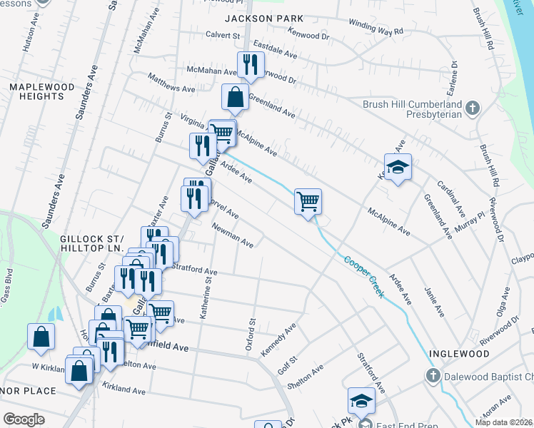 map of restaurants, bars, coffee shops, grocery stores, and more near 3901 Williams Terrace in Nashville