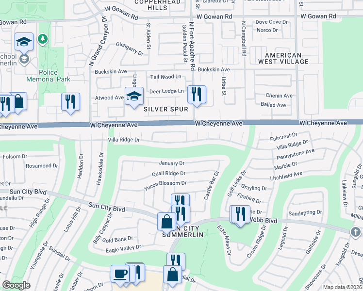 map of restaurants, bars, coffee shops, grocery stores, and more near 9309 Villa Ridge Drive in Las Vegas