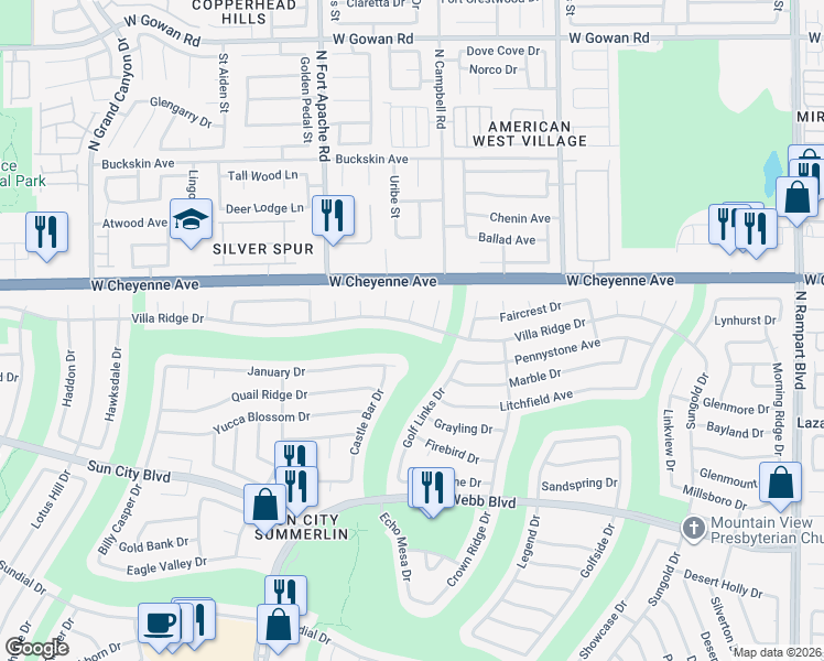 map of restaurants, bars, coffee shops, grocery stores, and more near 9117 Villa Ridge Drive in Las Vegas