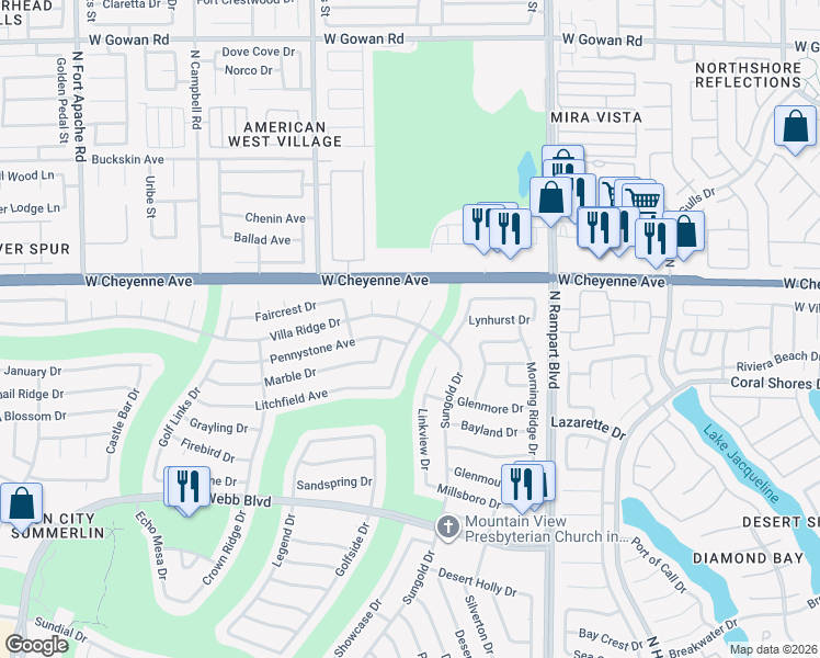 map of restaurants, bars, coffee shops, grocery stores, and more near 3105 Hidden Treasure Drive in Las Vegas