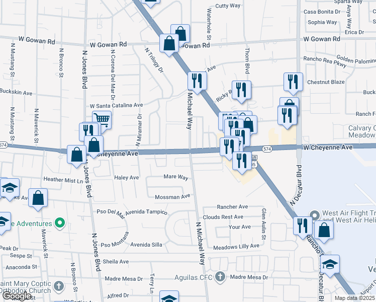 map of restaurants, bars, coffee shops, grocery stores, and more near 3204 Michael Way in Las Vegas