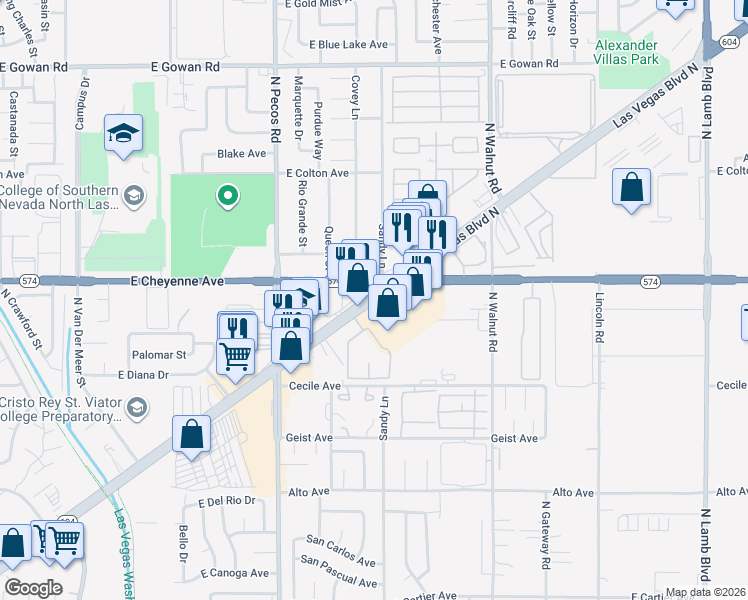 map of restaurants, bars, coffee shops, grocery stores, and more near 3251 Las Vegas Boulevard North in Las Vegas