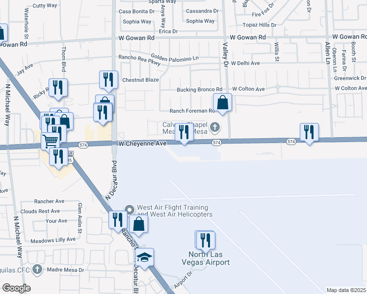 map of restaurants, bars, coffee shops, grocery stores, and more near 4541 West Cheyenne Avenue in North Las Vegas