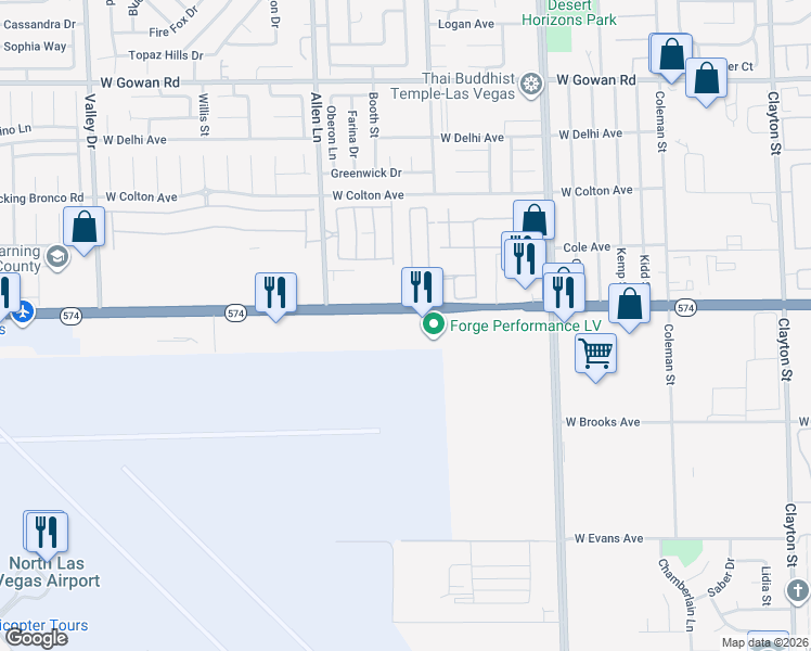 map of restaurants, bars, coffee shops, grocery stores, and more near in North Las Vegas