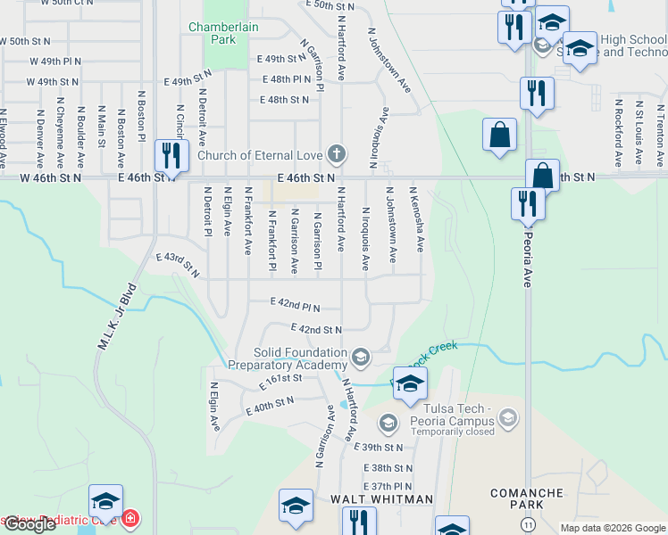 map of restaurants, bars, coffee shops, grocery stores, and more near 4328 North Hartford Avenue in Tulsa