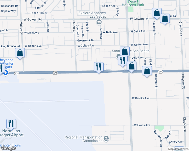 map of restaurants, bars, coffee shops, grocery stores, and more near in North Las Vegas