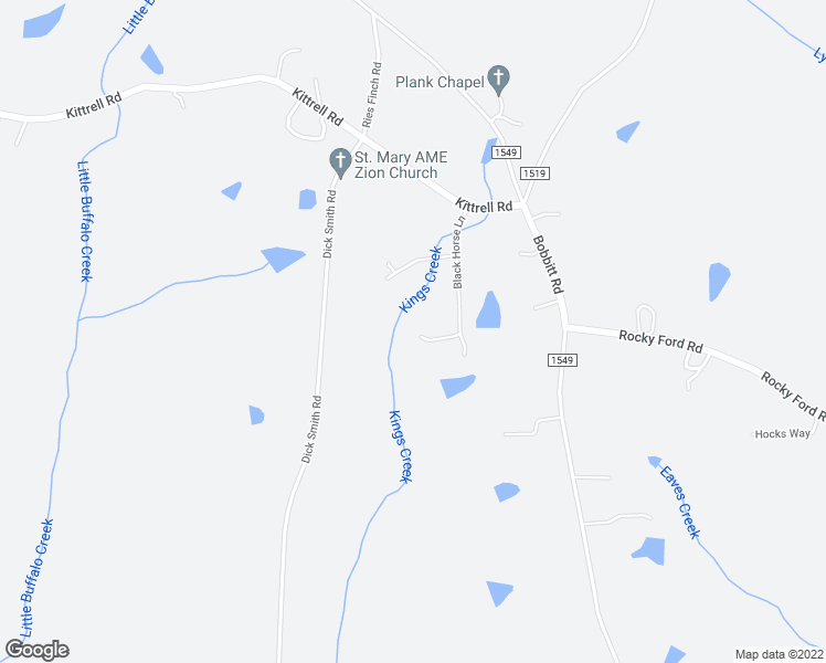map of restaurants, bars, coffee shops, grocery stores, and more near 162 Black Horse Lane in Kittrell