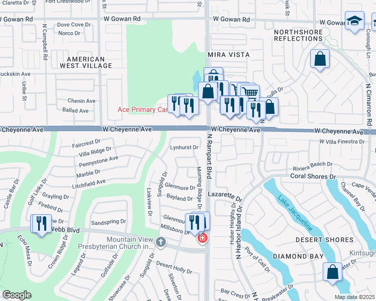 map of restaurants, bars, coffee shops, grocery stores, and more near 8513 Lynhurst Drive in Las Vegas