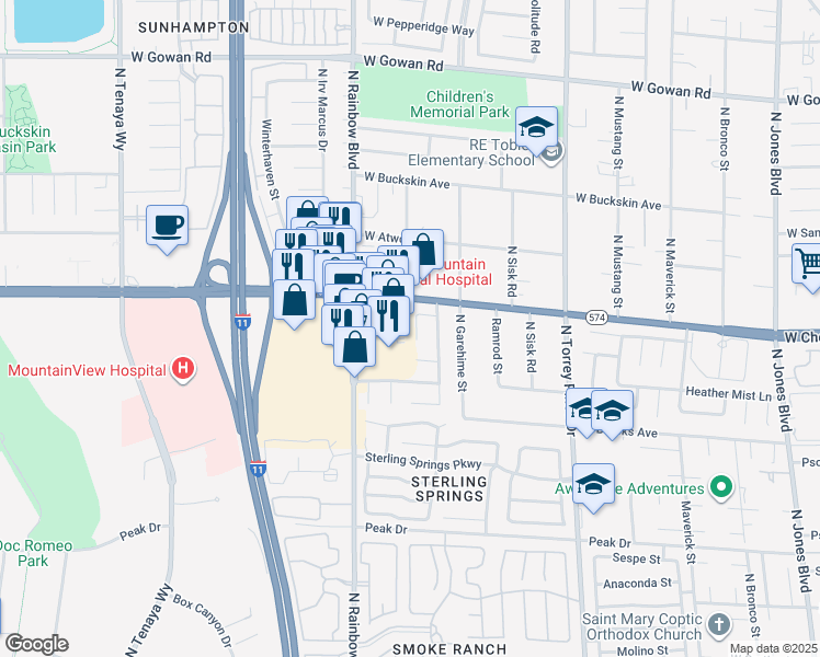 map of restaurants, bars, coffee shops, grocery stores, and more near 6628 Coastal Breeze Court in Las Vegas