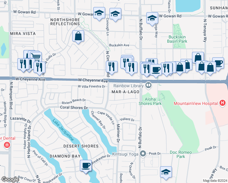 map of restaurants, bars, coffee shops, grocery stores, and more near 3150 North Soft Breezes Drive in Las Vegas
